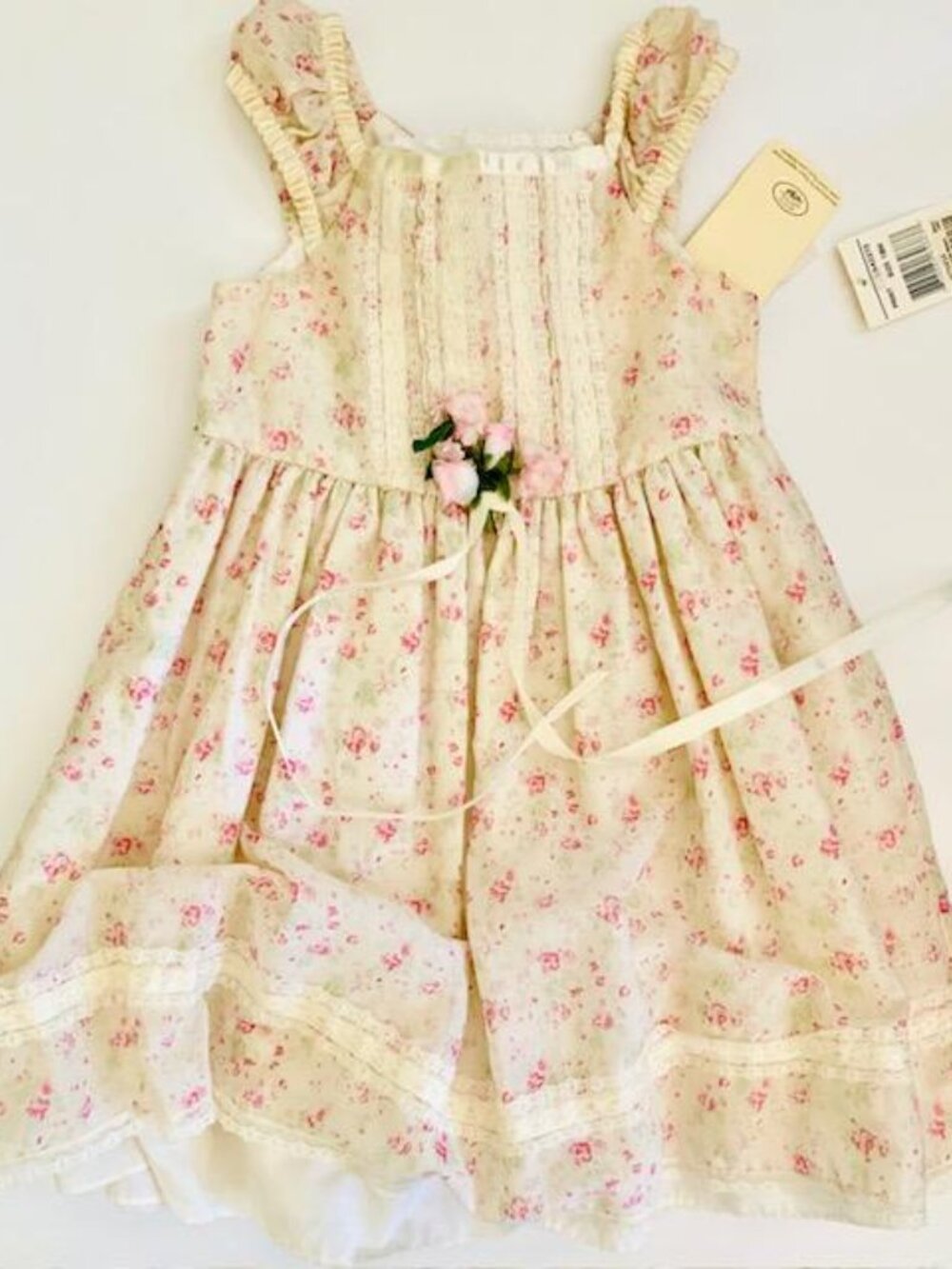 VTG Laura Ashley Floral Lace Dress Cottagecore Prairie Ruffle Pink Cream NWT